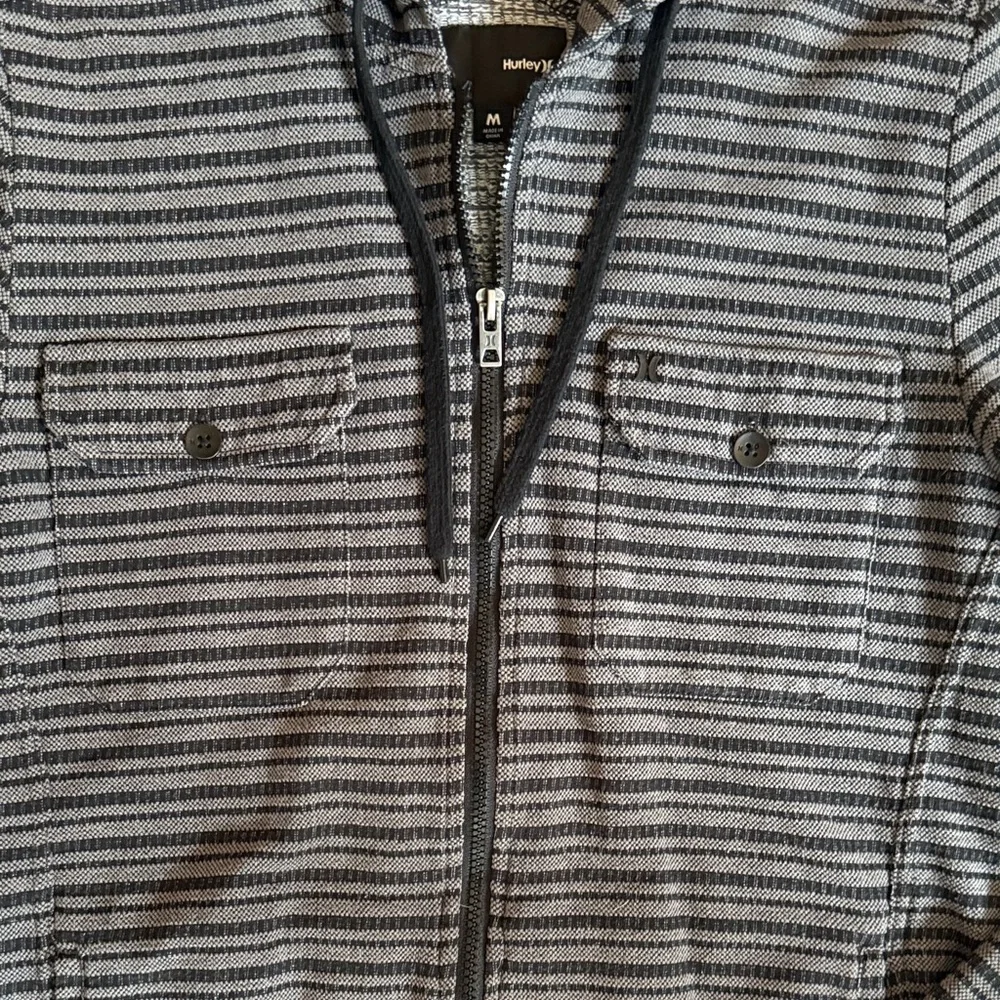 Hurley Men’s Black and Gray Striped Lightweight  full zip Hoodie Jacket Sz M - Picture 4 of 8